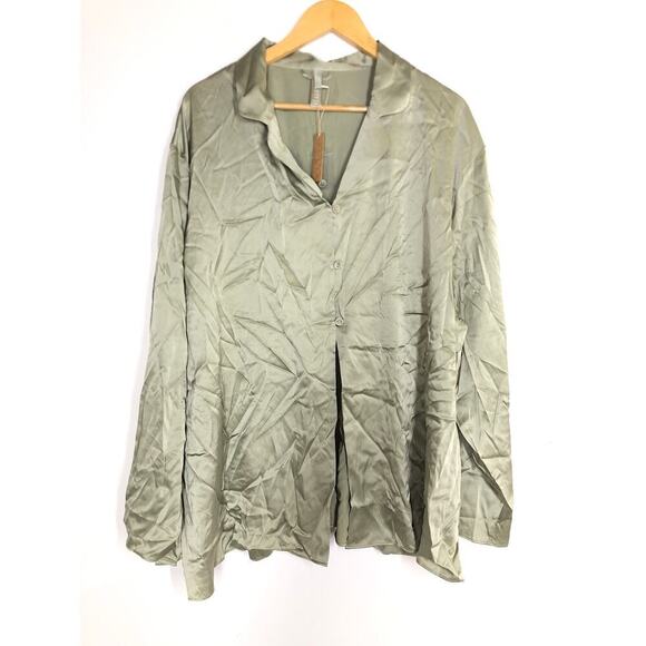 SKIMS Stretch Silk Pajama Top Long Sleeve Flyaway Sleep Shirt Talc Green NWT 4X - Picture 4 of 8